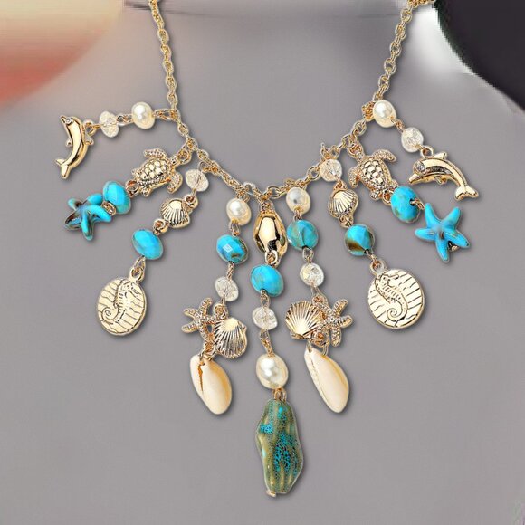 Gold Dipped Sea Ocean Beach Seashell Pendants Resort Vibe Charm Necklace NEW - Picture 1 of 5